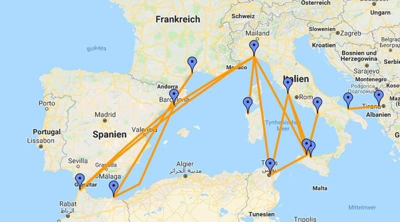GNV Strecken im Mittelmeer 2019