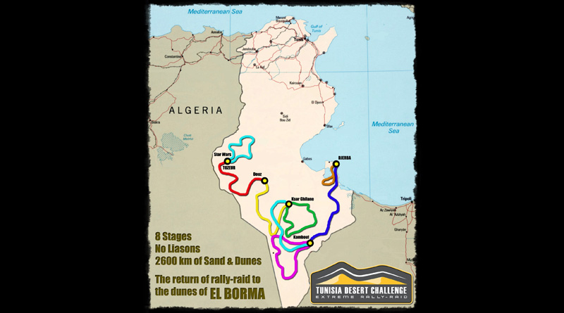 Die Rallye umfasst 8 Etappen und die Piloten werden 2.600 km durch die tunesische Wüste fahren.